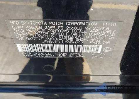 2011 Lexus Es 350 z USA, uszkodzony, nr VIN JTHBK1EG1B2428535